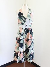 Ann Taylor Navy Blue Hawaiian Palm Floral Cross Back Flounce Hem Dress 2 Tall 2T