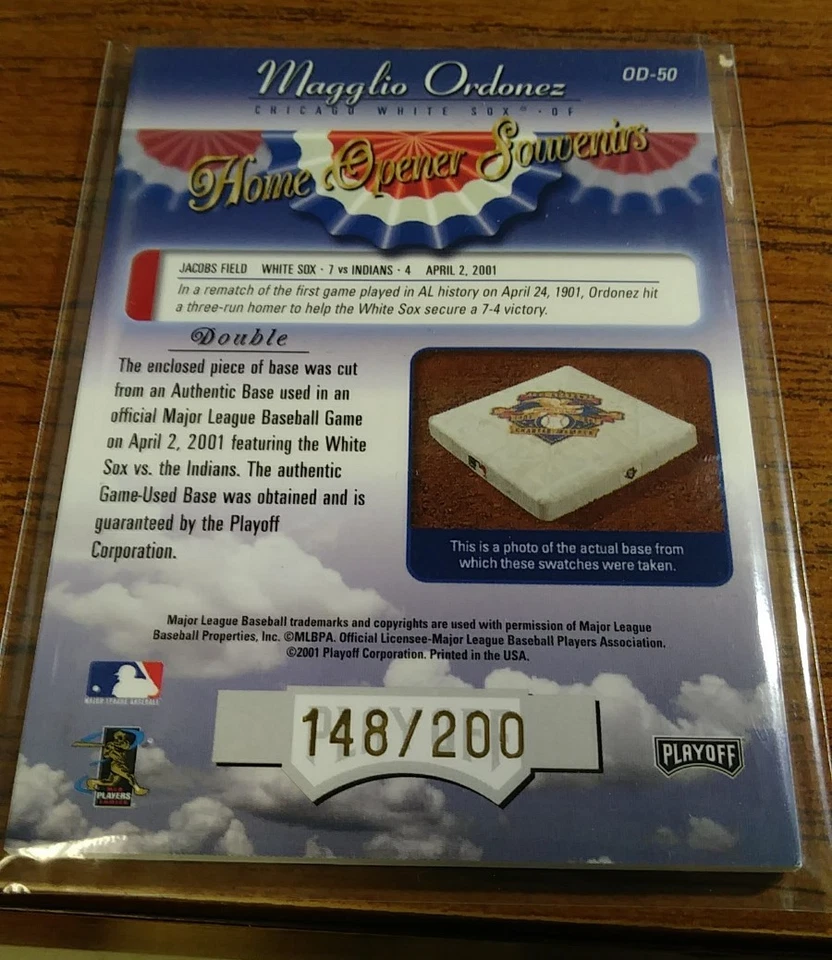 2001 Absolute Home Opener Magglio Ordonez Double base /200 White Sox baseball - Image 2 of 2