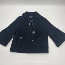 Luii Women's Black Wool Blend Size S Short Bell Sleeve Double Breasted Coat