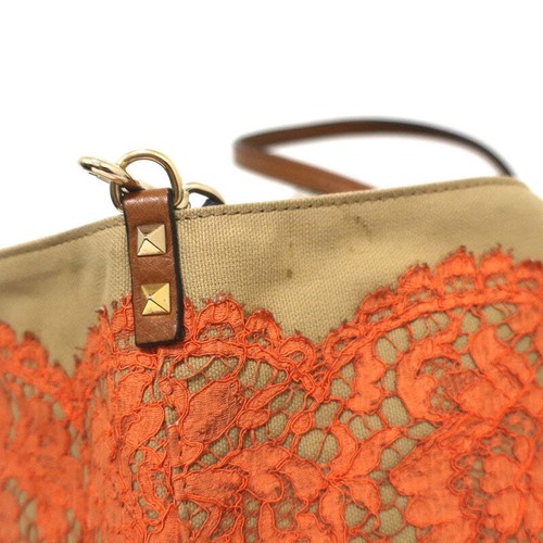Valentino Glam Reversible Lace Tote Orange/Tan Large Crossbody Shoulder Bag - Bild 9 von 14