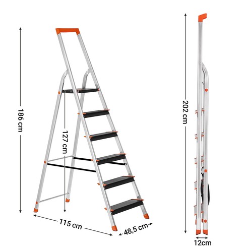 SONGMICS Trittleiter, Leiter, 3/4/6 Stufen, Alu, mit Werkzeugschale, bis 150 kg - Bild 4 von 25