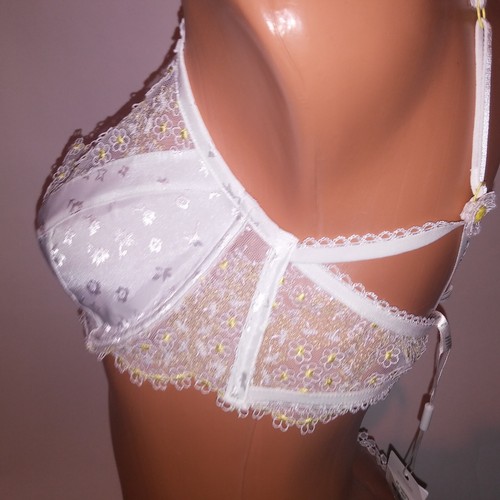 For Love and Lemons x Victoria Secret Bra Set White Yellow Embroidered Floral La - Picture 13 of 16