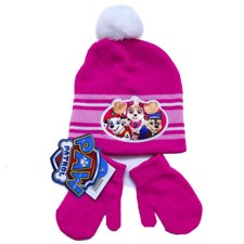 Paw Patrols Hat  Mittens Set Girls 2-4 Beanie Gloves Pink Skye Marshall Chase