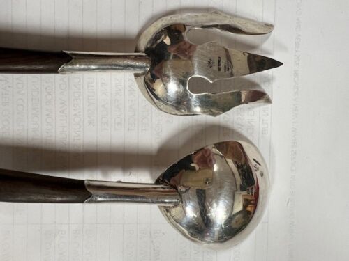 Sterling and exotic wood salad serving set vintage creation - Picture 8 of 23