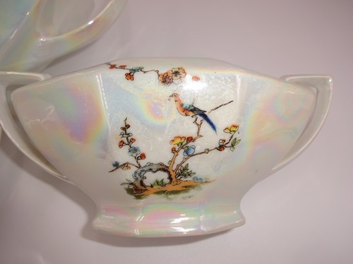 5 Pc Vintage White Pearl Victoria China Teapot Creamer Sugar Lids Czechoslovakia - Picture 10 of 11