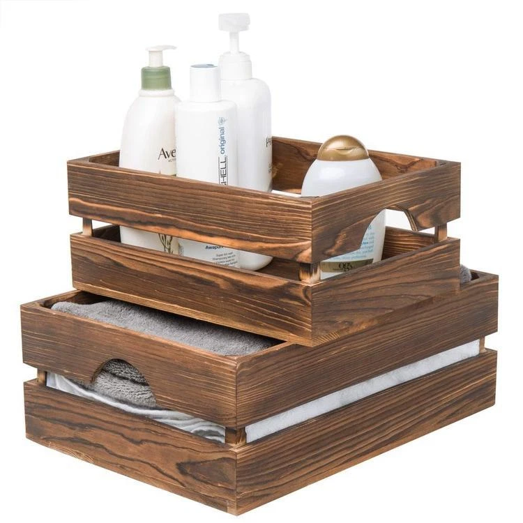 3 Piece Set Dark Brown Wood Storage Box with Handle - Image 4 of 4