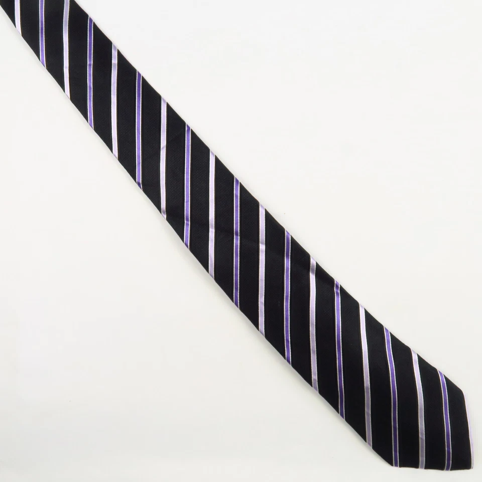 Vintage Sean John Black Purple Modern Stripe Mens Neck Tie 58x3 Narrow Colorful - Image 2 of 4