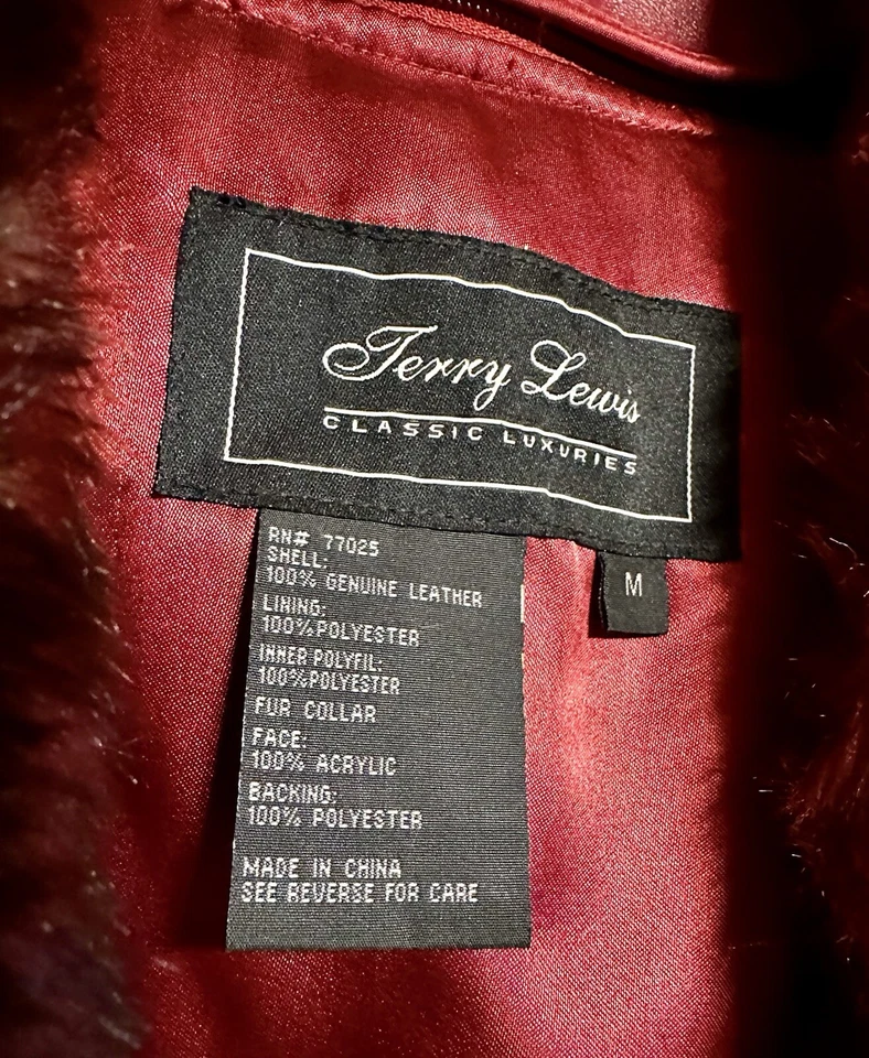 Vintage Terry Lewis Classic Luxuries Women’s RED Full Leather Coat Faux Fur Sz M - Image 2 of 4