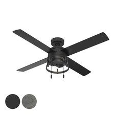 Hunter Fan 52 in Matte Black Outdoor Ceiling Fan with Light and Pull Chain