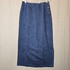 VTG Eddie Bauer Pencil Skirt Denim Jean Size 10 Modest Side Button Slit Flat