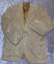 Circle S Dallas Texas Mens 44R Western Yoke Polyester Suede Blazer Tan Stitching