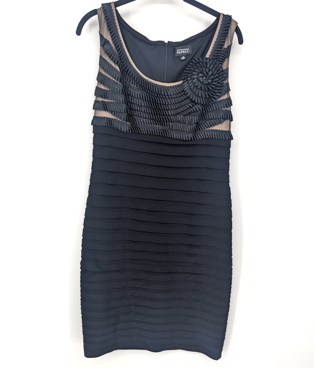Adrianna Papell Dress 12 Black Sleeveless Cocktail Party Pleated Mesh Formal  | eBay