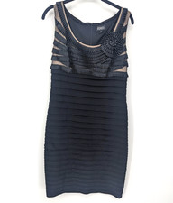 Adrianna Papell Dress 12 Black Sleeveless Cocktail Party Pleated Mesh Formal