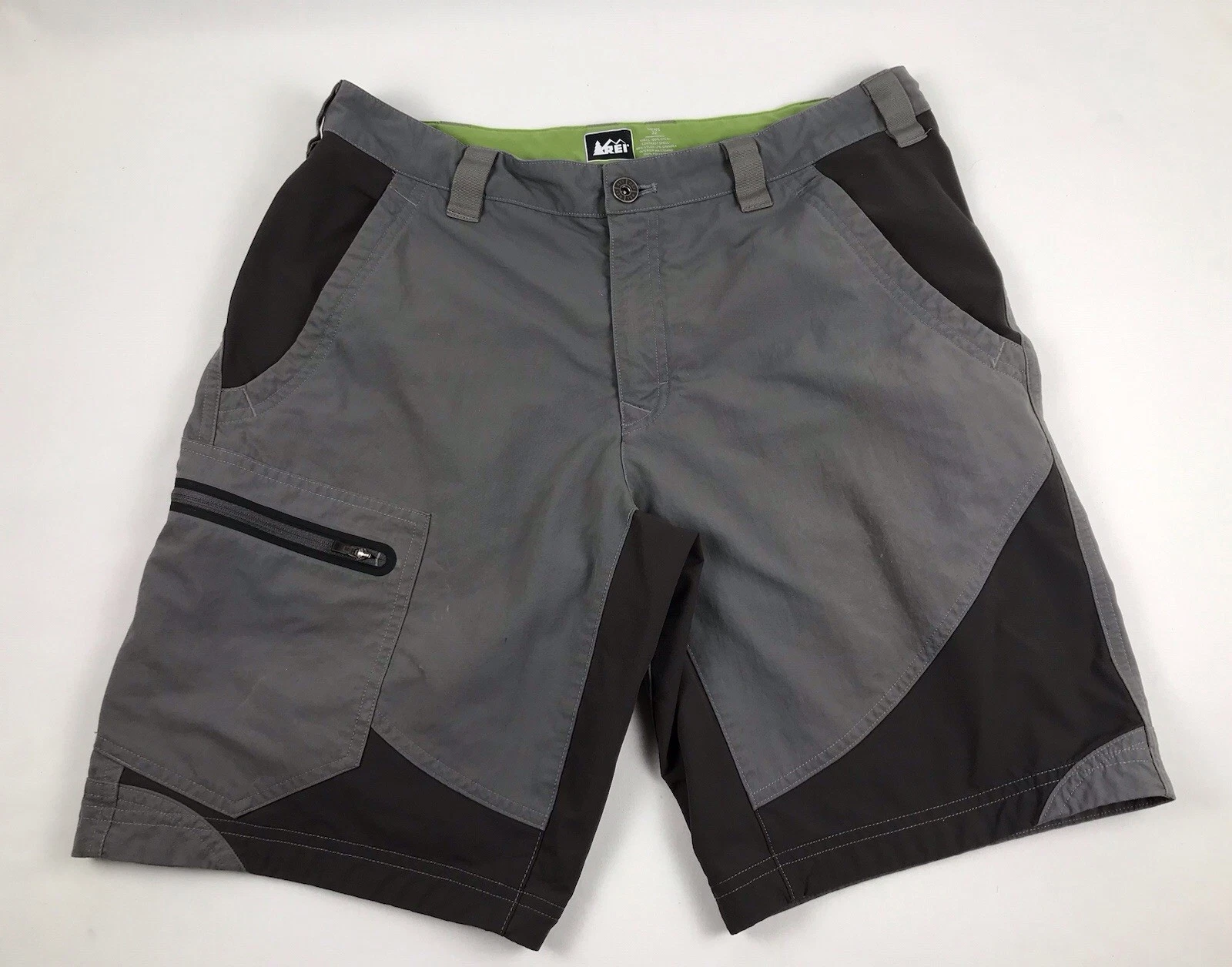 REI Hiking Cargo Shorts Grey/Black Colorblock Nylon Stretch Men’s 32
