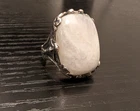 Vintage  Moonstone  Ring 925 Sterling Silver Large Oval Gemstone Ring- Size 7