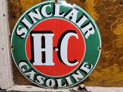 VINTAGE SINCLAIR PORCELAIN SIGN OLD MOTOR OIL CURVED GAS PUMP PLATE GARAGE 12''