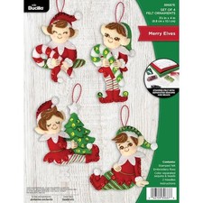 Bucilla Felt Ornaments Applique Kit Set of 4 - Merry Elves 89687E