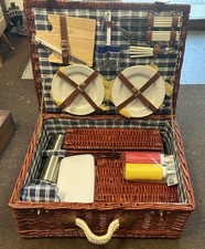 Vintage Large Picnic Hamper Set Made In England Complete 4 place setting