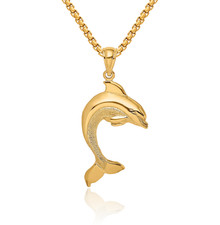 14K Solid Yellow Gold Dolphin Necklace