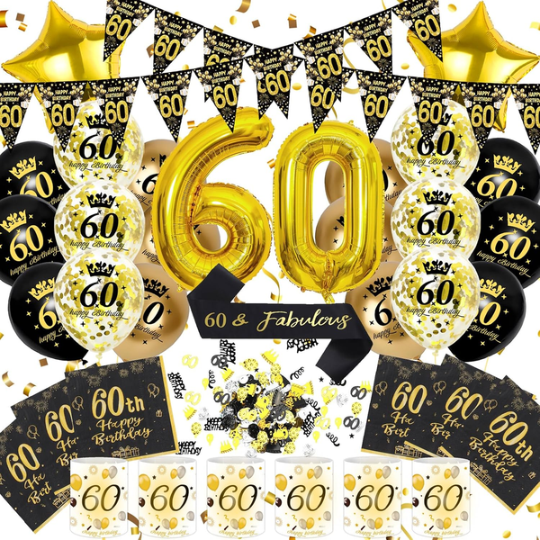 60 Geburtstag Deko MäNner Frauen, Schwarz Gold Zahlenballon 60. Geburtstag | Geb-image