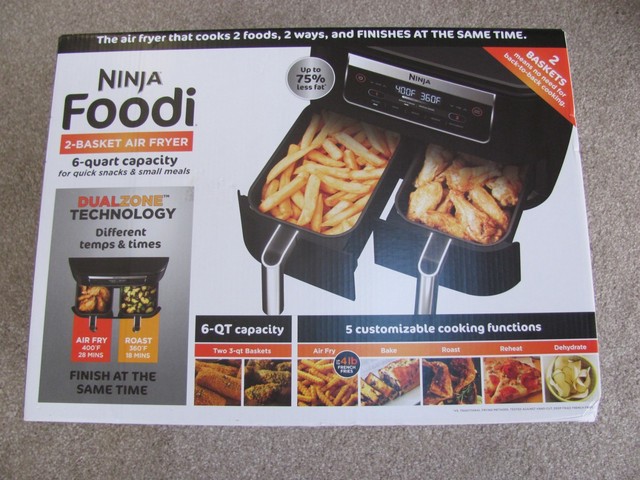 Ninja Foodi 6qt 5-en-1 Friteuse à air à 2 paniers avec technologie DualZone - DZ090 Noir