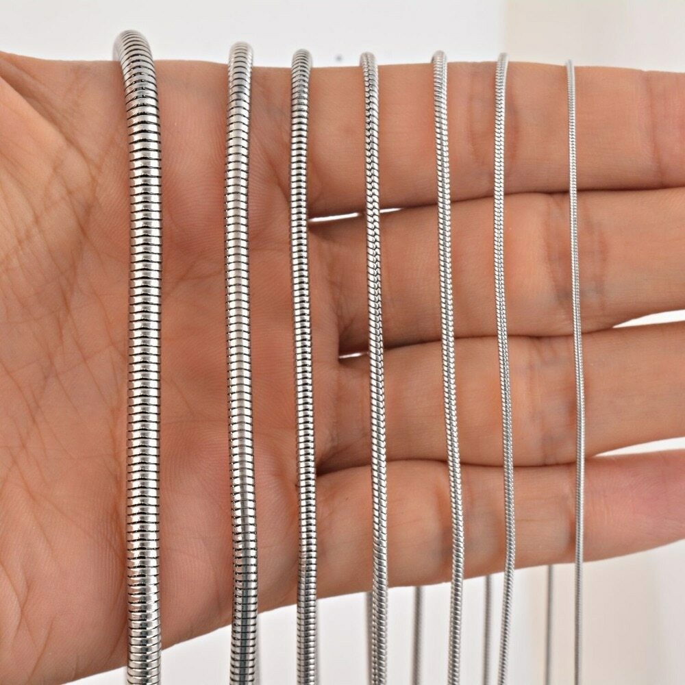 50Pcs Men Women Silver Stainless Steel Round Cable Snake Chain Necklace 18