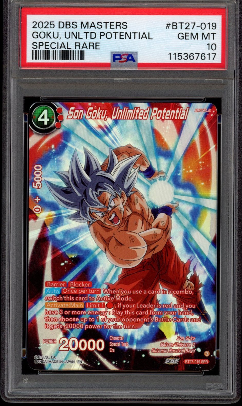Son Goku, Unlimited Potential BT27-019 Dragon Ball Super: History of Z trading card — raw and PSA graded price guide