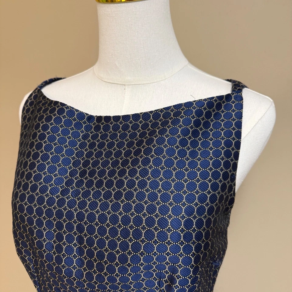 Nuevo con etiquetas Vestido Elie Tahari Precio de venta sugerido por el fabricante $448 Azul Marino Multi Geométrico Mezcla de Seda Sin Mangas Foto 3 de 4