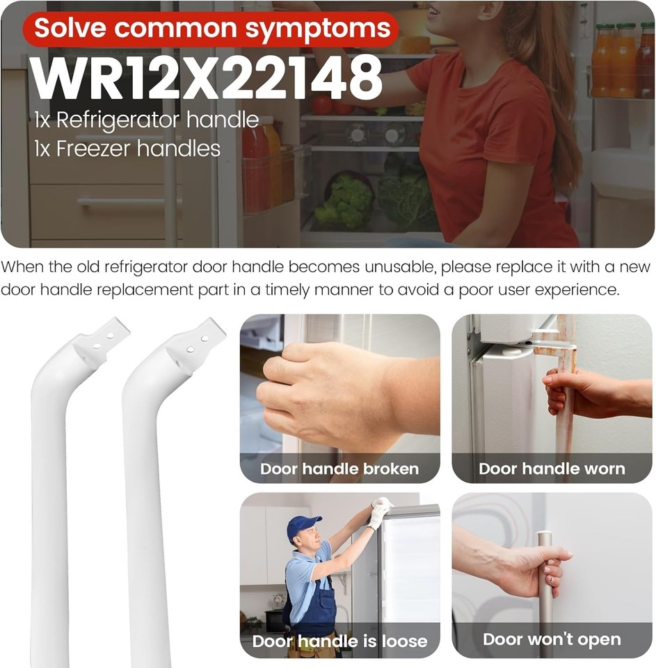 GE Fridge Freezer Door Handle Set - WR12X22148, AP5949272 - Replacement For GTH18GBDERWW & More, White, 2-Pack