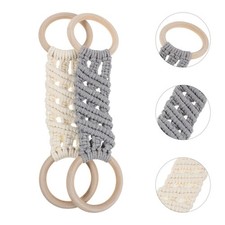 2pcs Kitchen Dish Towel Holders, Crochet and Wood Double Loop Ring