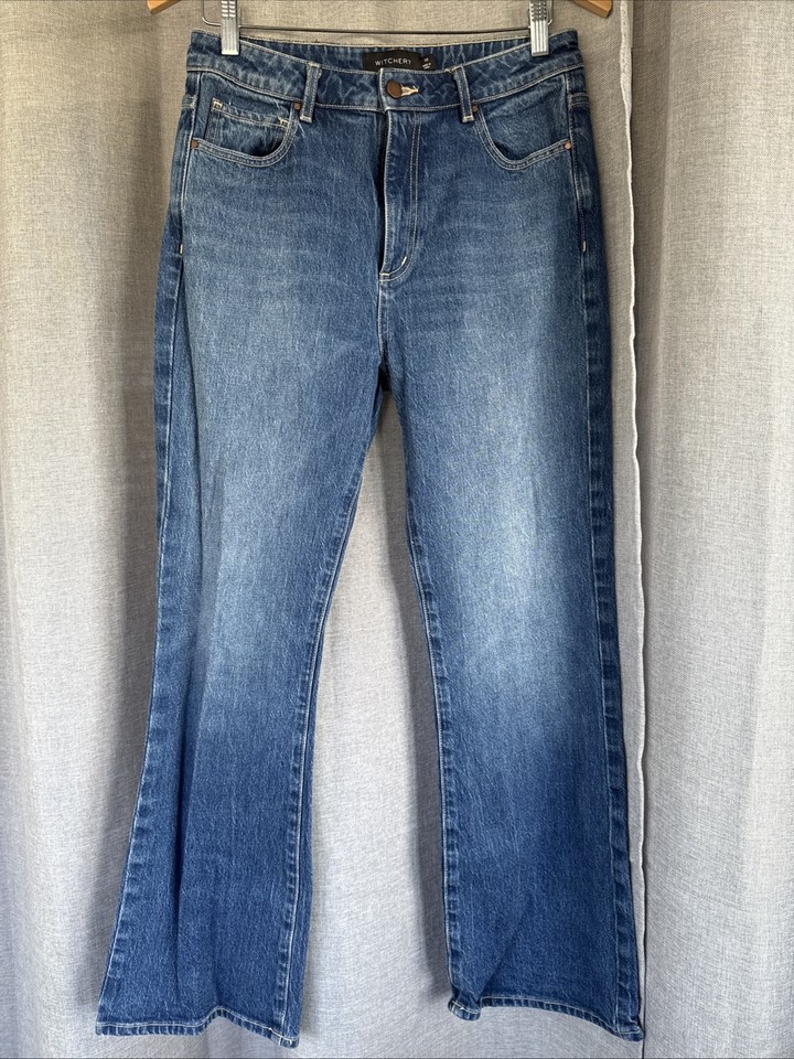 WITCHERY Thea Flare Jeans Woman Indigo Size 10. Blue Mid Wash