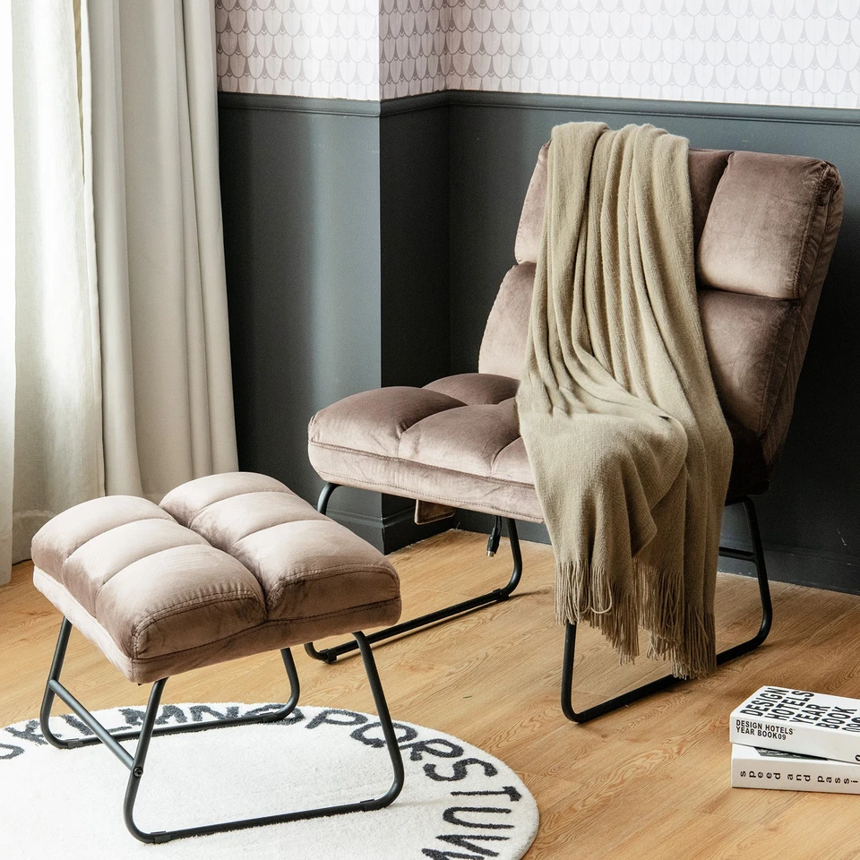 Silla de masaje Costway silla de sofá con acento de terciopelo con otomana y control remoto marrón Foto 3 de 4