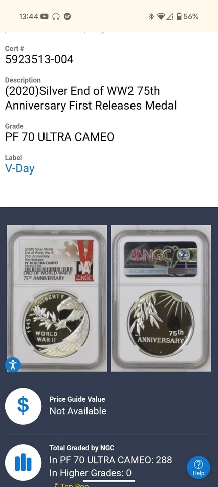 2020 P End of World War 2, II 75th Anniversary 1oz Silver Medal Eagle NGC PF70 - Image 3 of 3