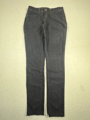 YMI Skinny Jeans Size 7 Dark Wash Rhinestone Pockets Raw Hem Stretch Denim