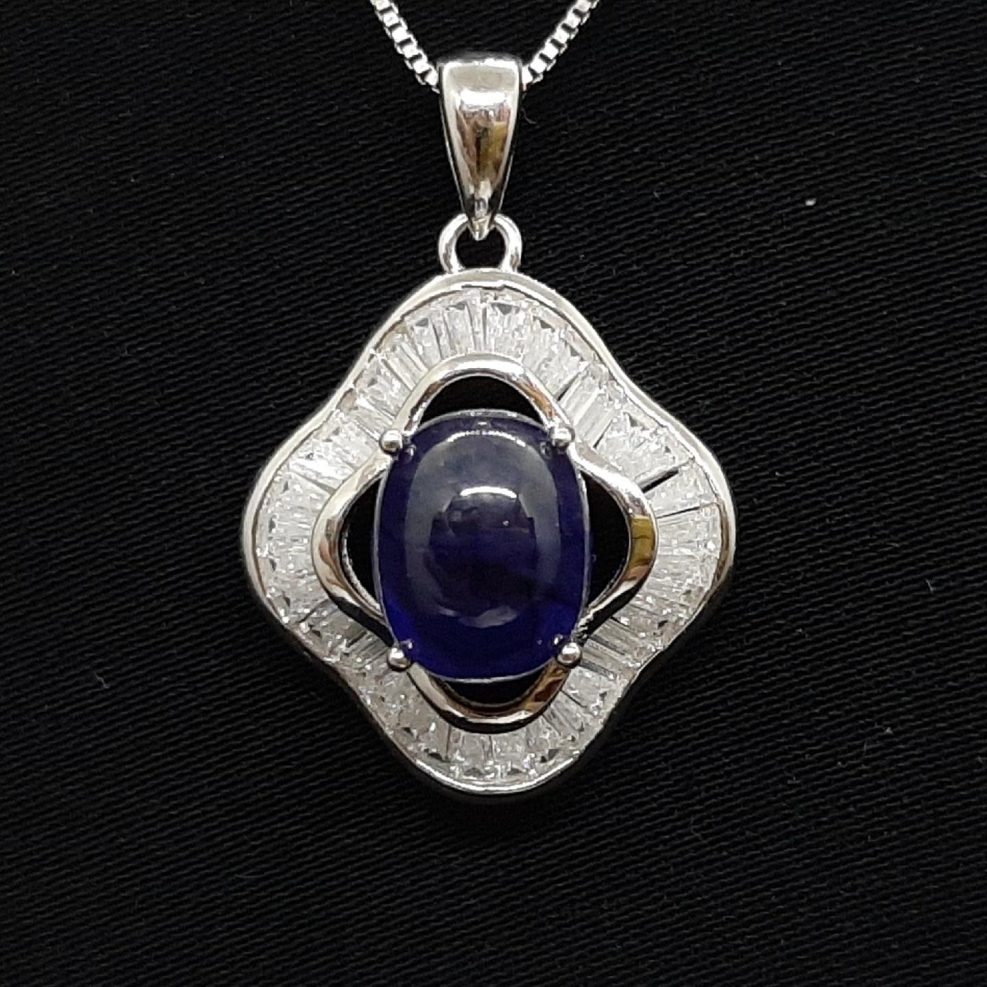 World Class 5.33ctw Blue & White Sapphire Baguette 925 Sterling Silver Pendant