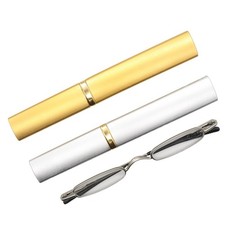 Ultra Slim Pen Reading Glasses with Tube Style Protective Case - Gold & Silver