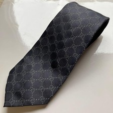 Gucci Dark Gray Tie Silk Men Gg Pattern Logo Italy 130669