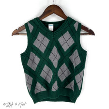 Gymboree Boys Plaid Vest Small 5-6 Green Argyle Festive Preppy