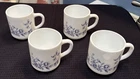 Vintage ARCOPAL France Glenwood White Milk Glass Coffee Mug Set of 4 Blue Floral