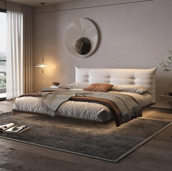 WeißEs Schlafzimmer Bett Designer Wandbett Led-Betten Holzgestell MöBel-image