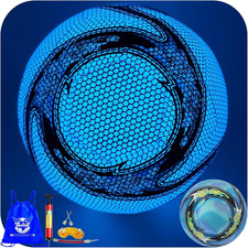 Soccer Ball Glow in the Dark Blue, Glowing Soccer Ball Size 4/5 for Men Women Ni