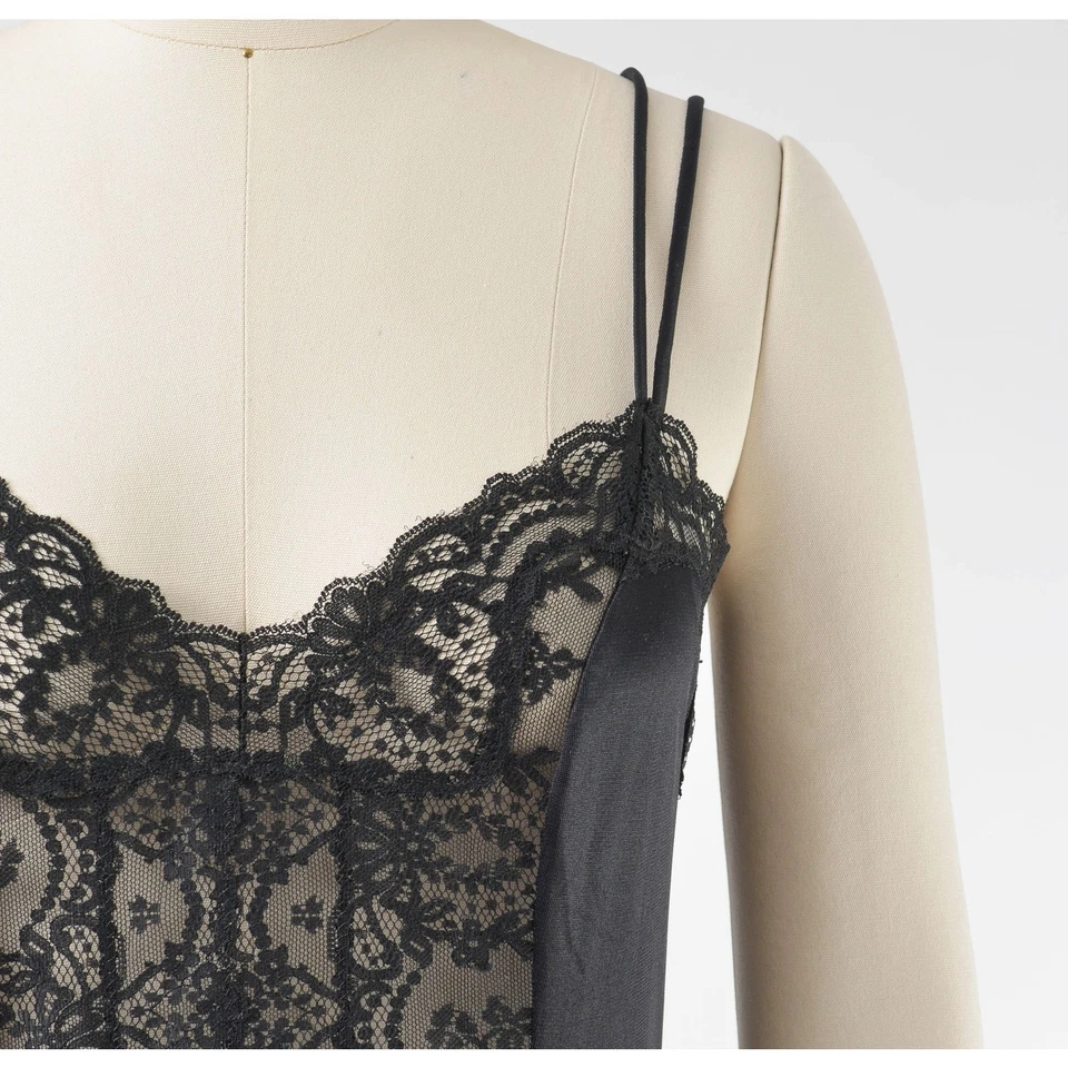 复古 80 年代黑色懒人透明蕾丝长裙内衣连衣裙 M L — 第 3/4 张图片