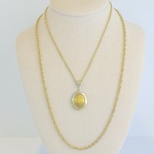 Collar colgante medallón ovalado vintage tono dorado doble cadena fotos de novia