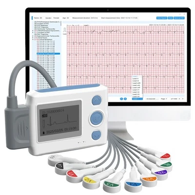 WELLUE 24 hrs 12 lead ECG Recorder Holter ECG Monitor with AI Evaluation on PC Software