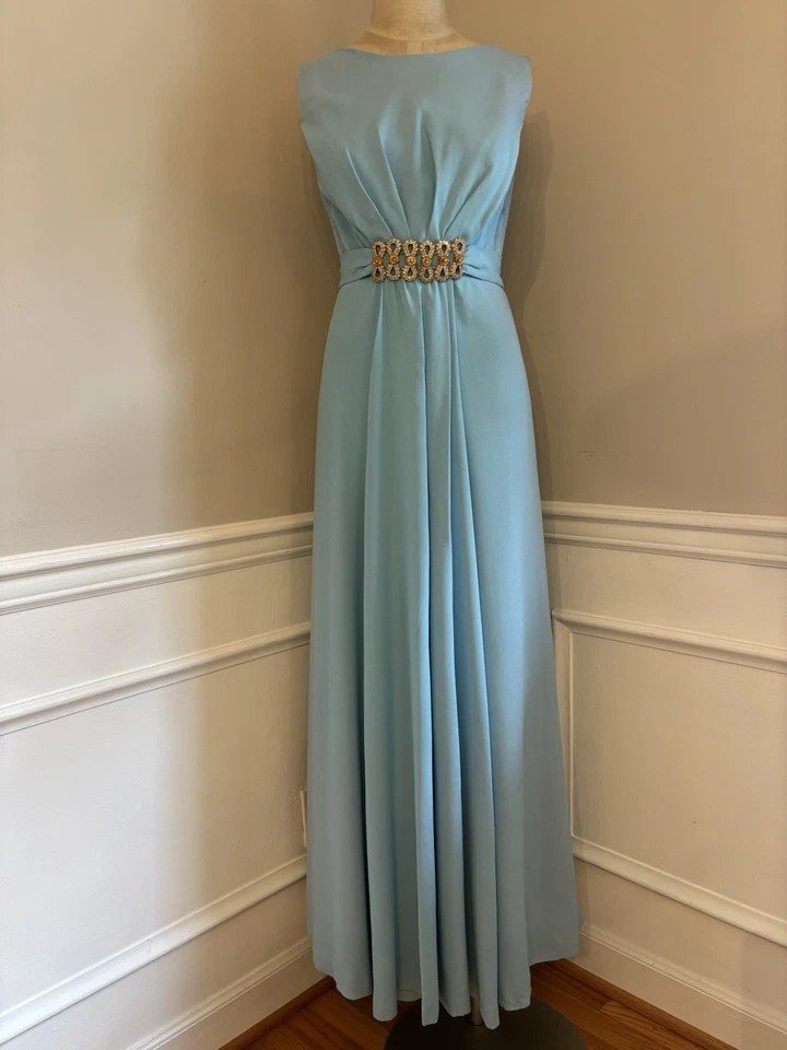 Vestido de Noche Vintage Emma Domb Azul Fiesta Baile de graduación Nuevo de Lote Antiguo/Talla 10 Foto 2 de 4