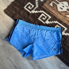 Adidas Vintage 80s Sprinter Shorts Size L/XL Blue Nylon Glanz Shiny Trefoil