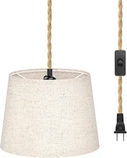Hanging Lights with Plug in Cord,15Ft Pendant Lamp Lights Cord Linen Shade