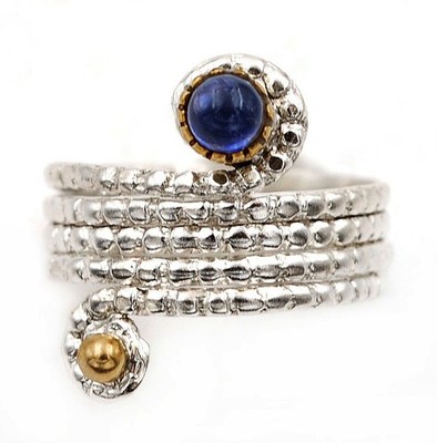 Natürlicher zweifarbiger Iolith 925 massiv Sterlingsilber Blume Ring Größe 7