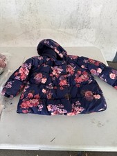 S. Rothschild Girls Floral Hooded Puffer Jacket Navy M Quilted Fleece