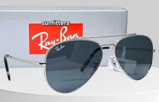 Ray Ban NEW AVIATOR silver/blue RB3625 003/R5 55 sunglasses NEW IN BOX Authentic